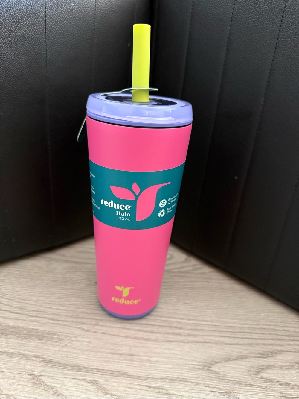 reduce Halo 22 oz Pink Insulated Tumbler with Lavender Lid